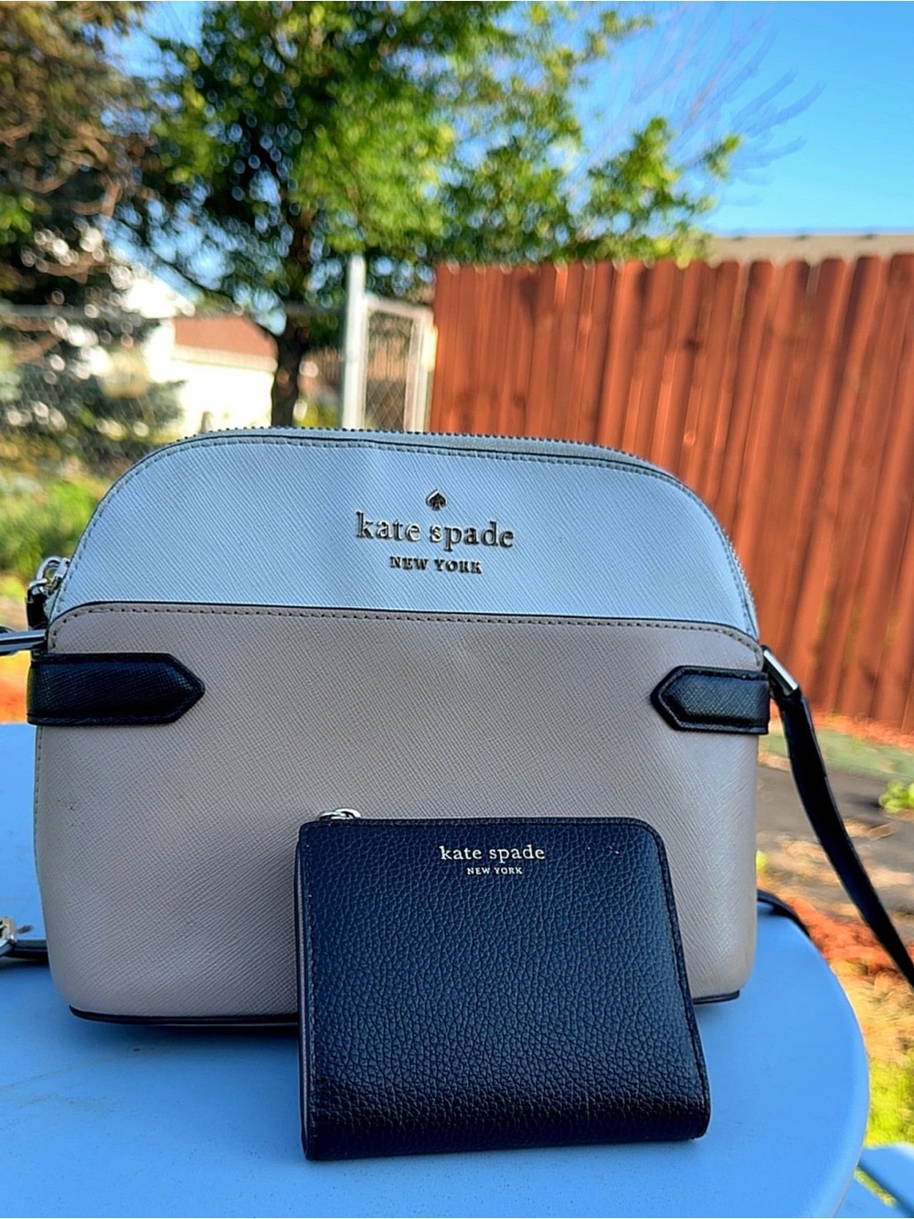 Kate Spade Cream & Black Saffiano Leather Crossbody Bag + Matching Zip Walle